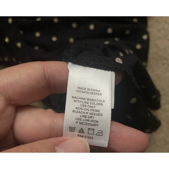 1.State Women's Black Gold Dot Sheer Long Sleeve Ruffle Seam Crewneck Top Size M - Picture 9 of 10